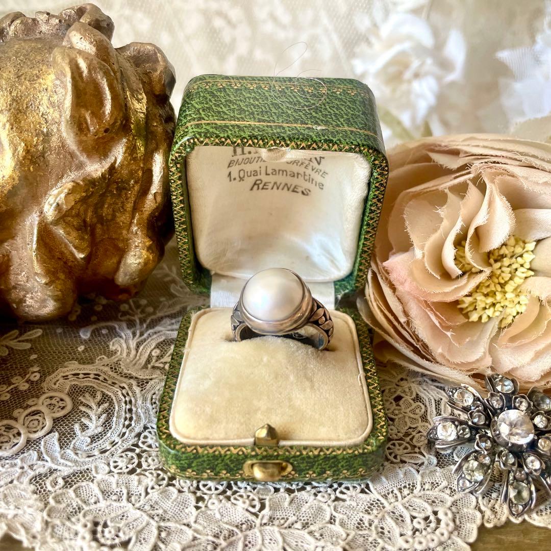 金彩入りジュエリーボックス　リングケース　グリーン緑　フランスアンティーク