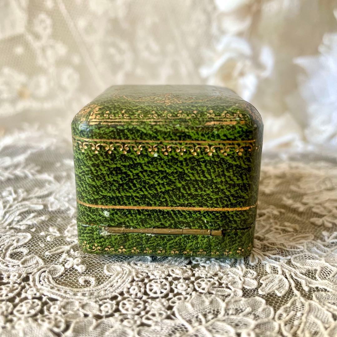 金彩入りジュエリーボックス　リングケース　グリーン緑　フランスアンティーク