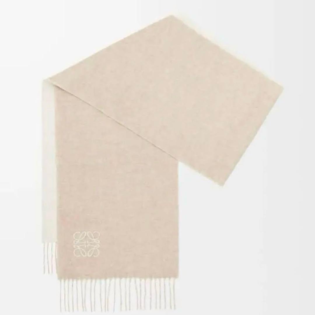 美品❁⃘LOEWEロエベ❁⃘ウール＆カシミヤ現行モデル バイカラーマフラー❁⃘ロゴ刺繍