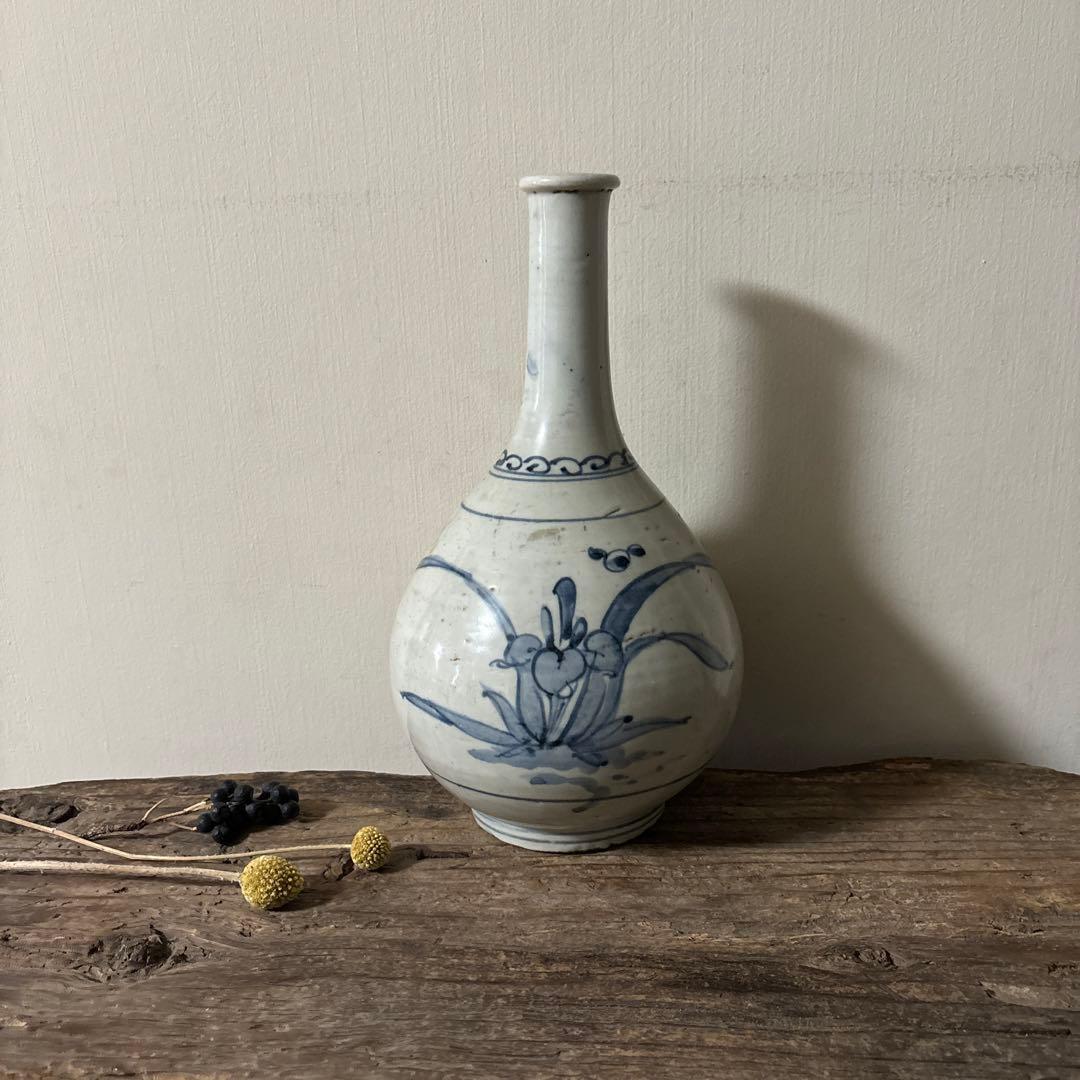 古伊万里染付徳利瓶　古道具　アンティーク　骨董　壷　花瓶　花入　白磁　検:李朝