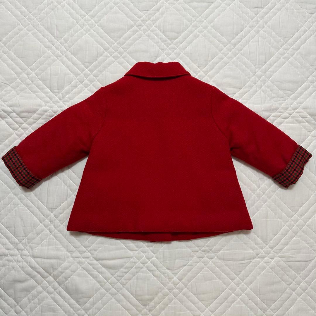 familiar ファミリア ウールコート 赤チェック くるみボタン 80