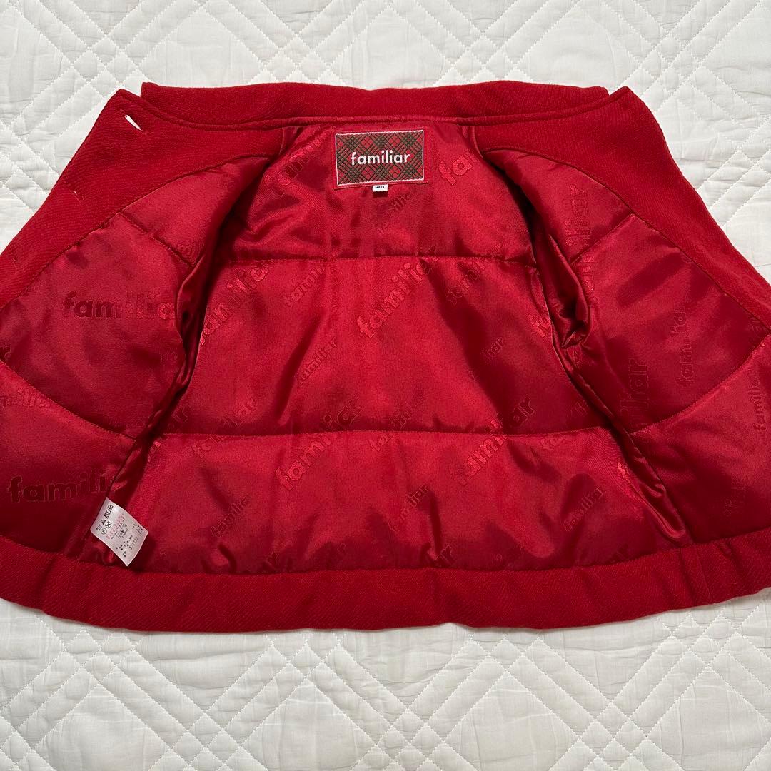 familiar ファミリア ウールコート 赤チェック くるみボタン 80
