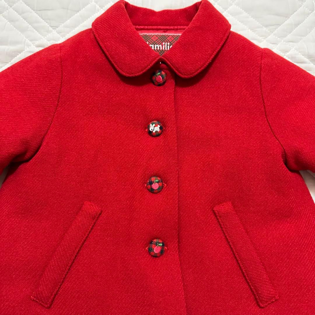 familiar ファミリア ウールコート 赤チェック くるみボタン 80