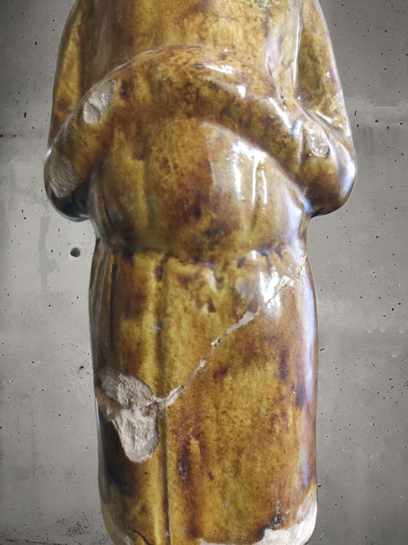 加彩人物俑　唐三彩　中国美術　時代物　骨董アンティーク