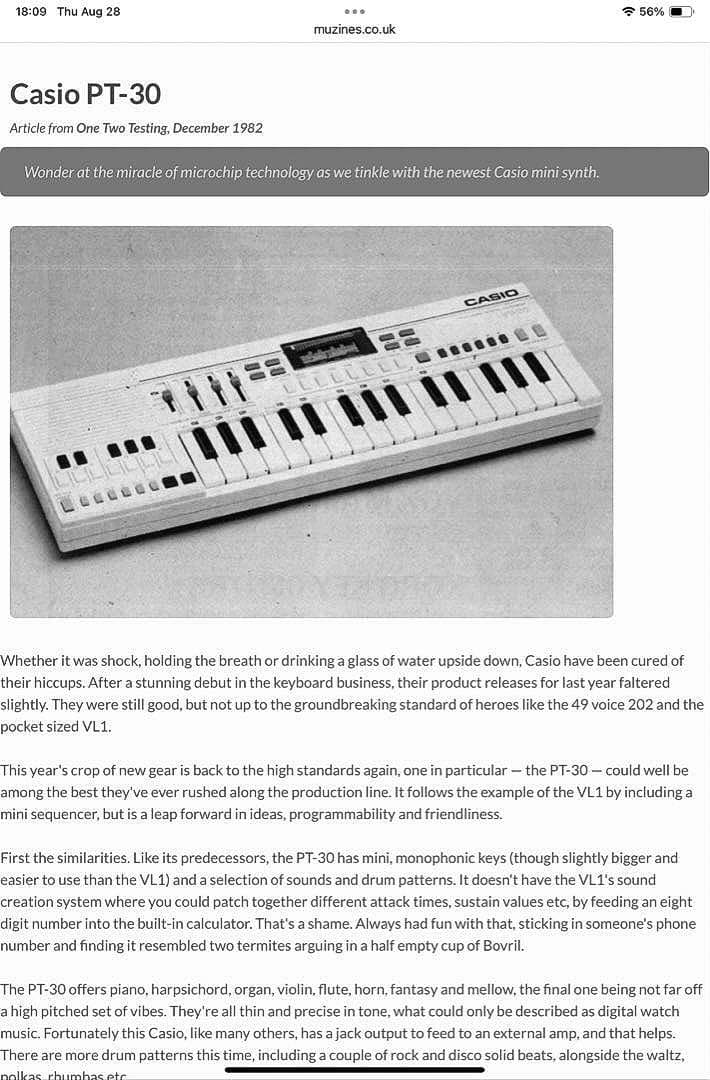 Casio PT-30☆セミアナログ式シンセサイザー☆1983年☆昭和レトロ☆