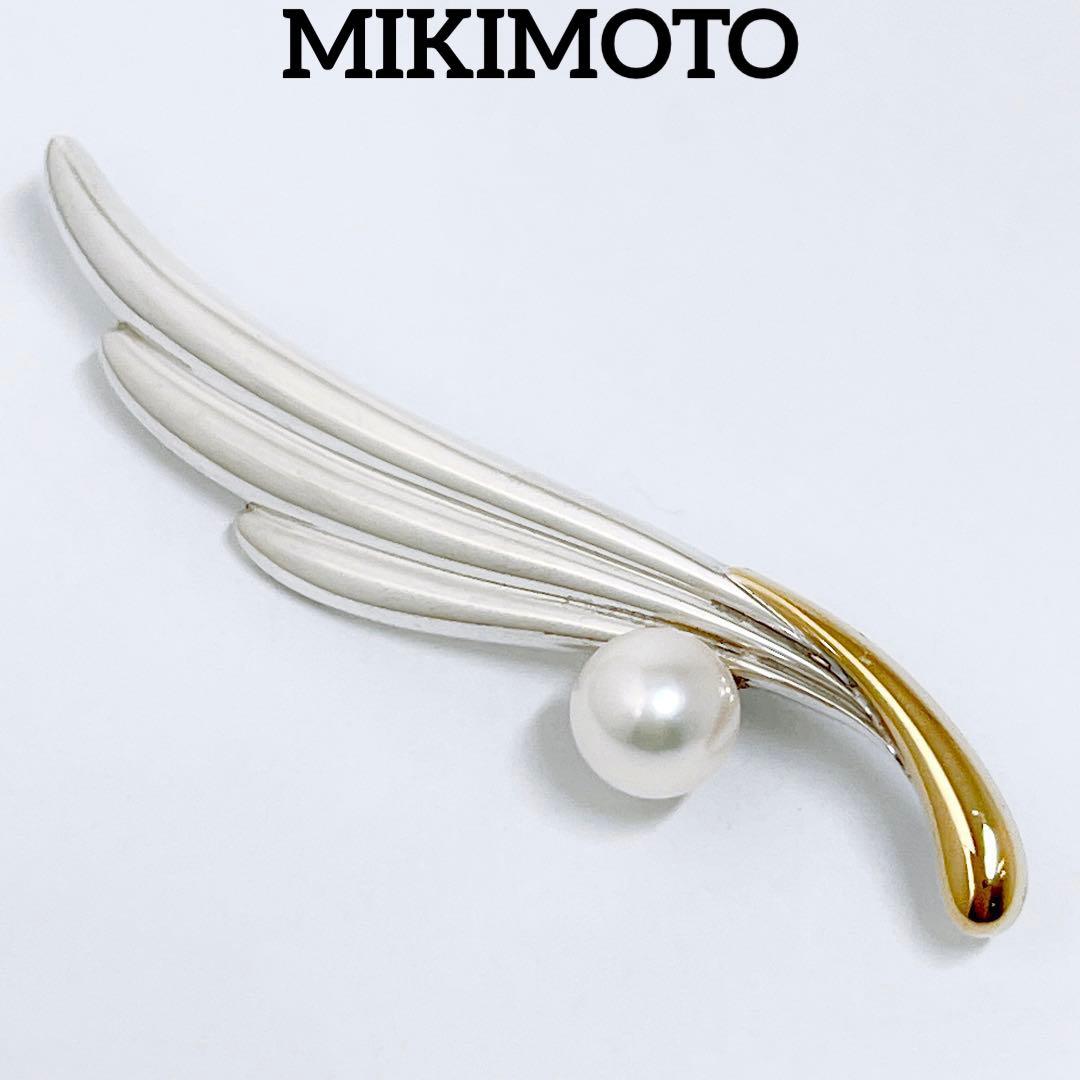MIKIMOTO ミキモト パール　K18 /SV ウイング　羽　ブローチ