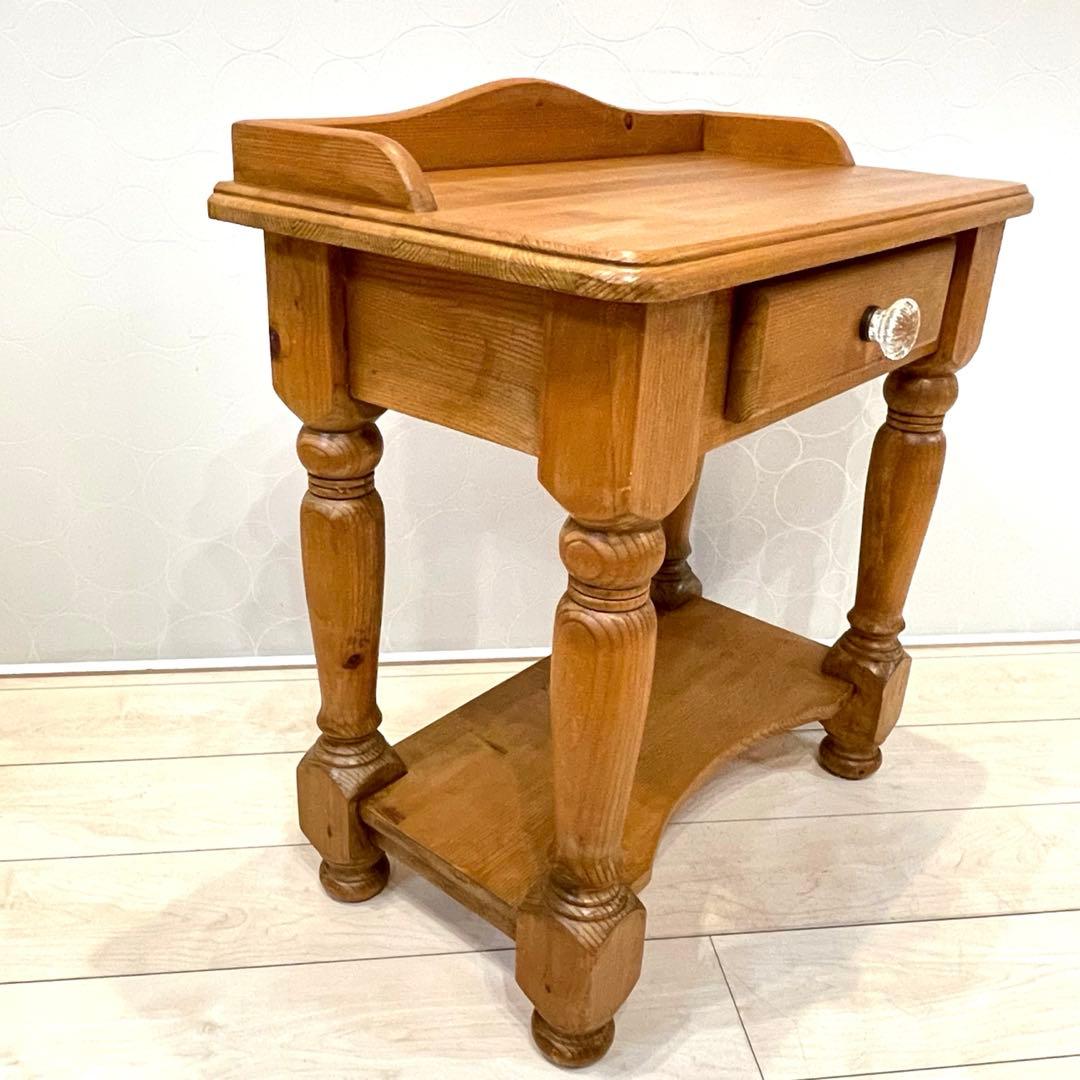 天然木 サイドテーブル　飾り棚 パイン材 カントリー コンソール キャビネット