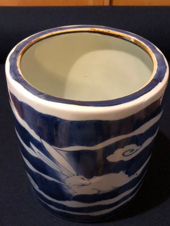 兎と雲の図　波兎　福泉窯　染付　手描き　希少品　ワインクーラー　佐賀有田焼