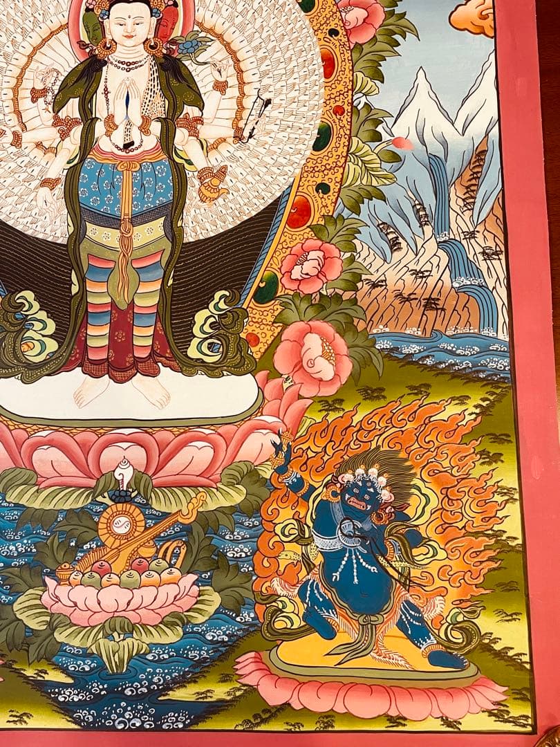 新品手描き 肉筆画 ロケショワー 十一面観音 タンカ 曼荼羅 チベット密教 仏画