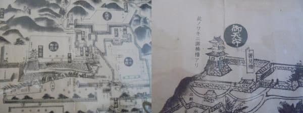 AKａ7174　久松山鳥取城古図　池田家　印刷　額　歴史資料