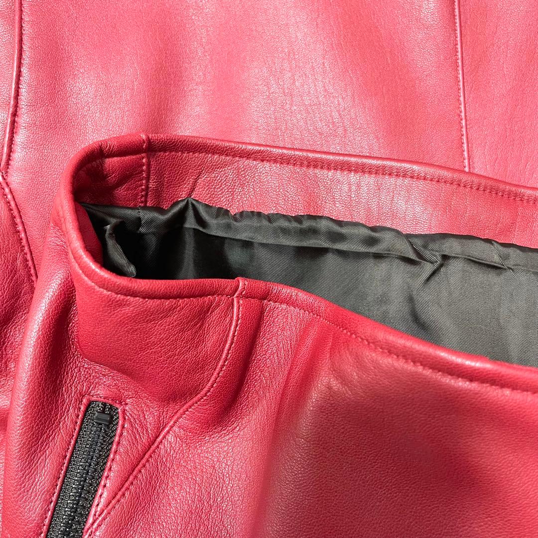 極美品 メンズメルローズ 本革 レザージャケット シングルライダース レッド 赤