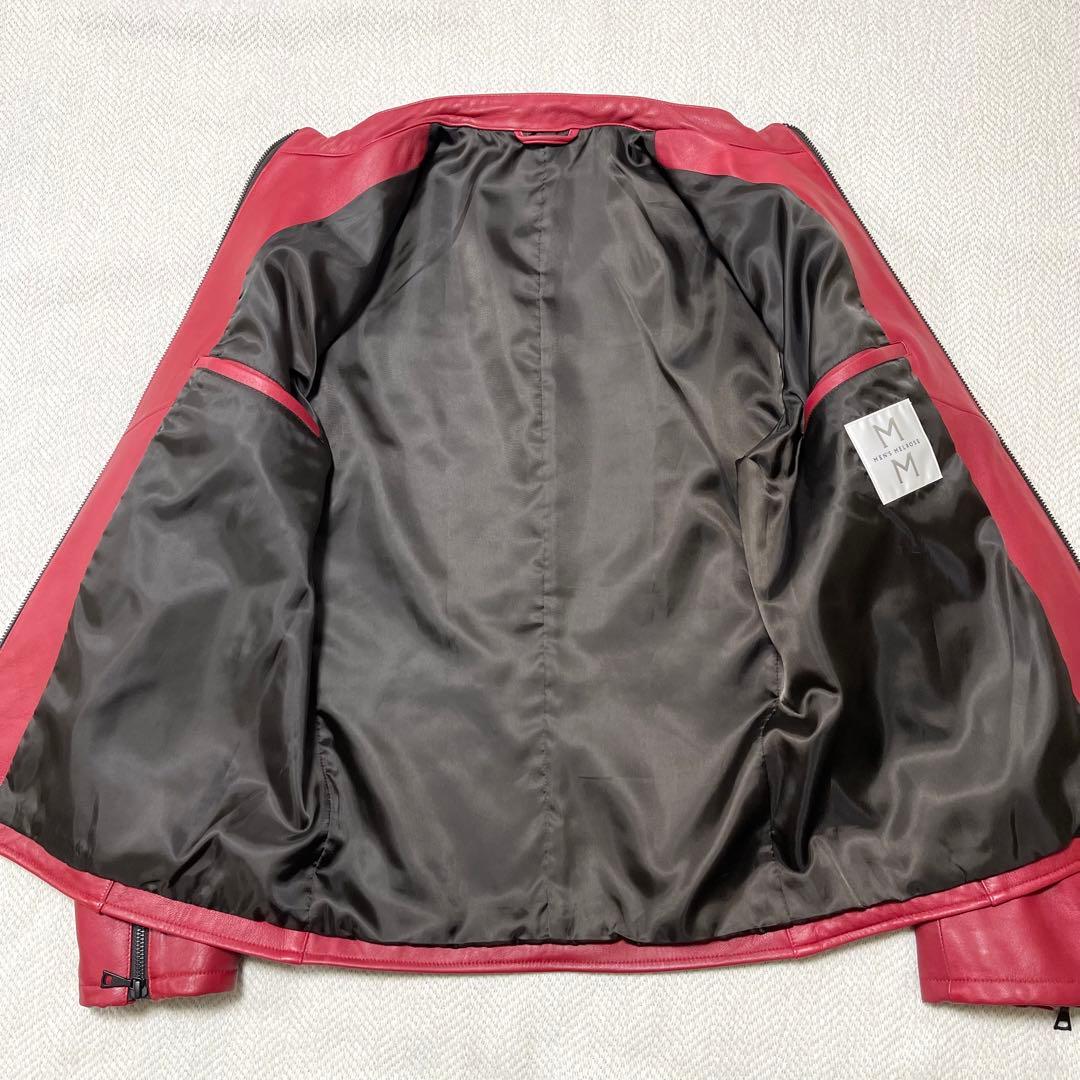 極美品 メンズメルローズ 本革 レザージャケット シングルライダース レッド 赤