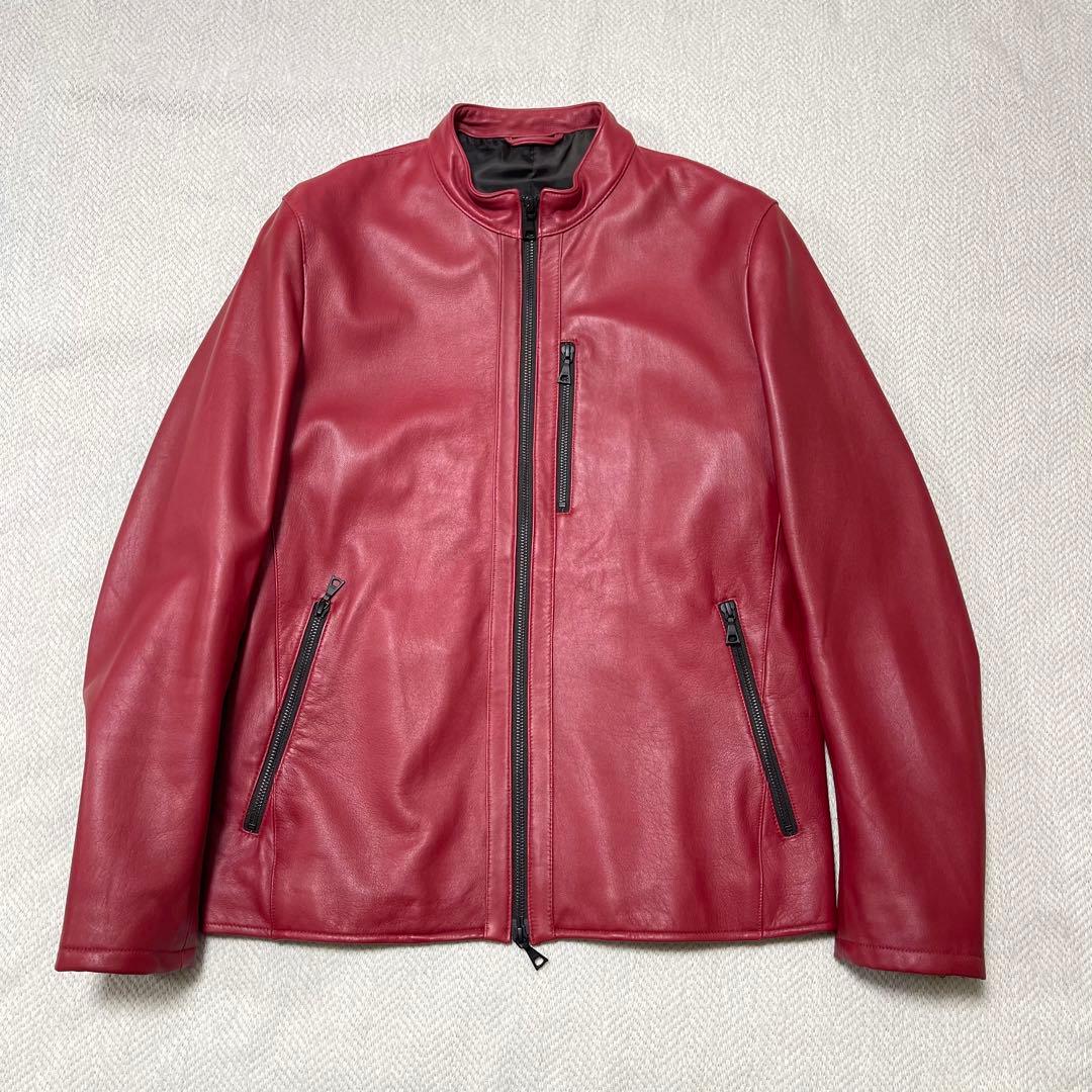 極美品 メンズメルローズ 本革 レザージャケット シングルライダース レッド 赤