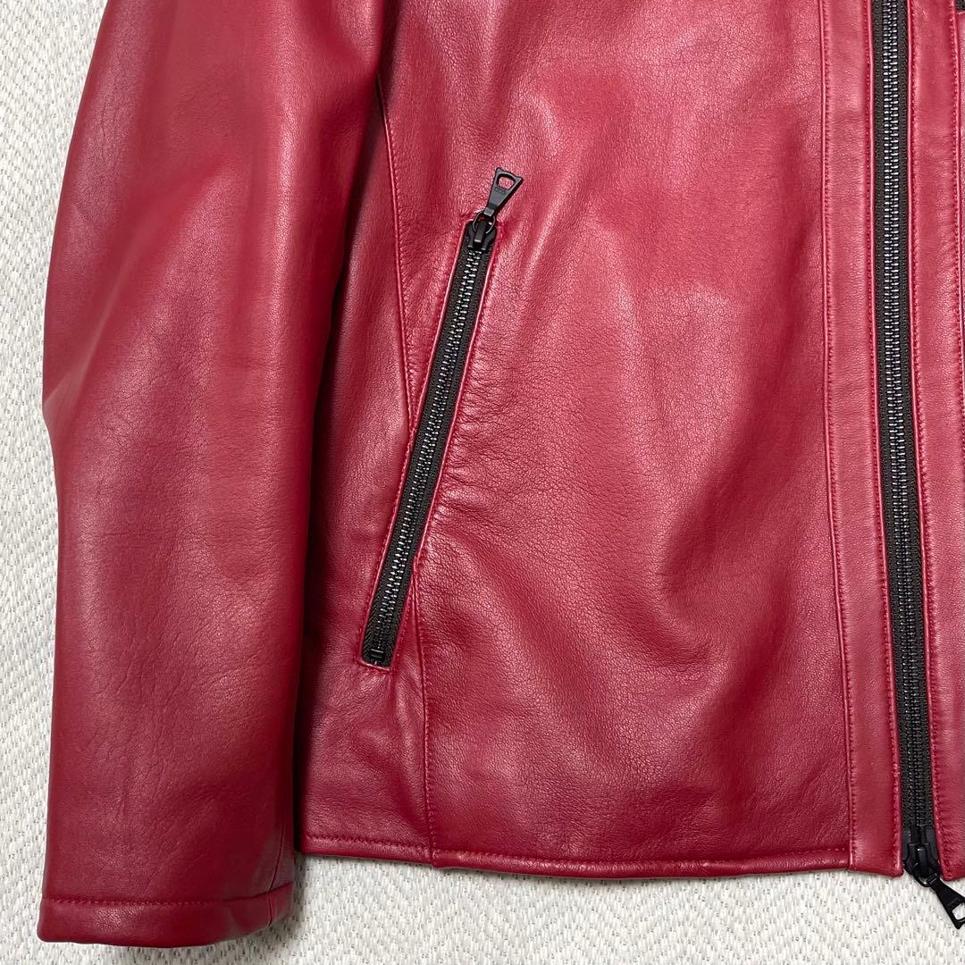 極美品 メンズメルローズ 本革 レザージャケット シングルライダース レッド 赤