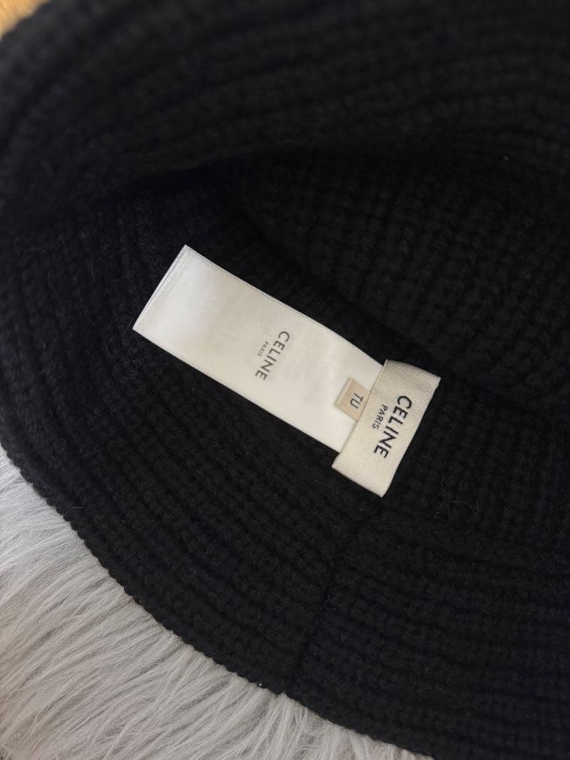 CELINE ブラックニット帽 クロシェハット