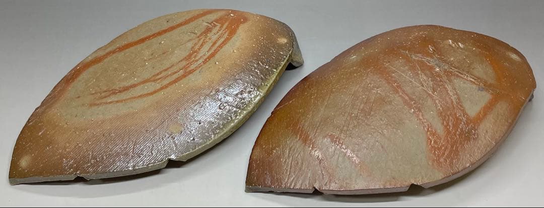 金重愫　備前葉皿　二人　円山窯　共箱　栞　X380