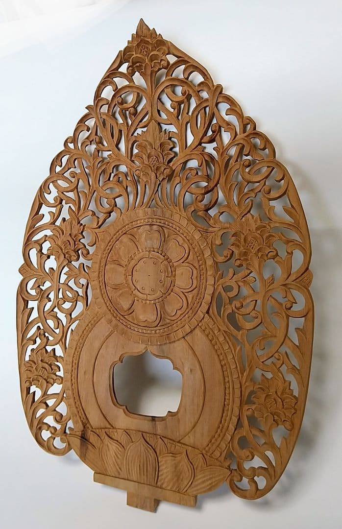 光背(3.5寸坐像用)#420 透し彫 宝相華唐草 ◆白檀 木彫 仏像付属品