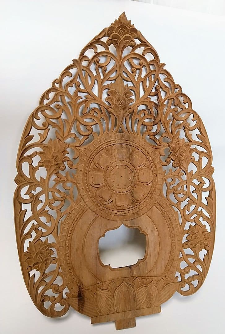 光背(3.5寸坐像用)#420 透し彫 宝相華唐草 ◆白檀 木彫 仏像付属品