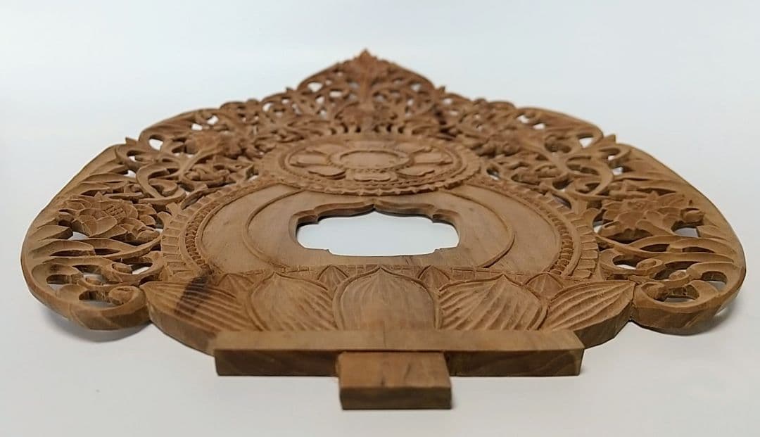 光背(3.5寸坐像用)#420 透し彫 宝相華唐草 ◆白檀 木彫 仏像付属品