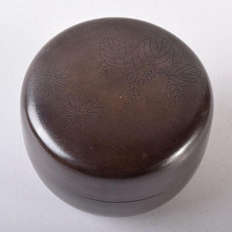 茶道具　漆塗　銀溜銀いぶし内金箔　棗　在銘　共箱　V　7353