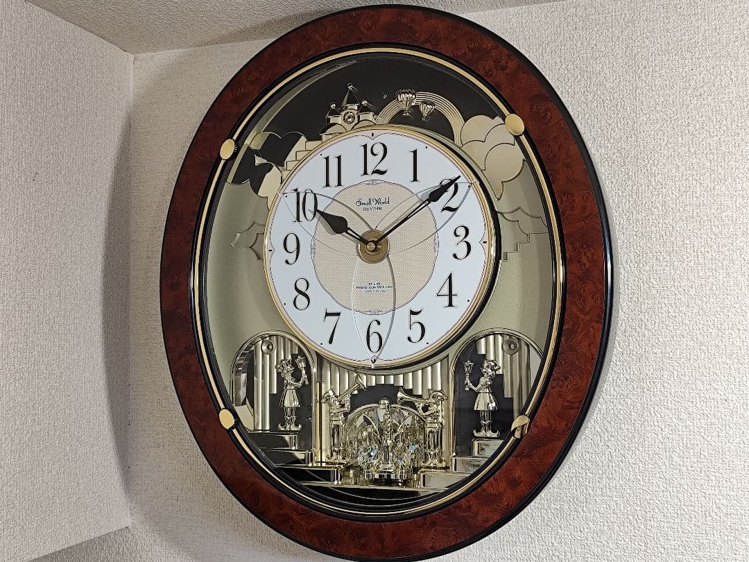 スモールワールドM498 からくり時計 メロディ 電波 レア 動作確認済み 木目