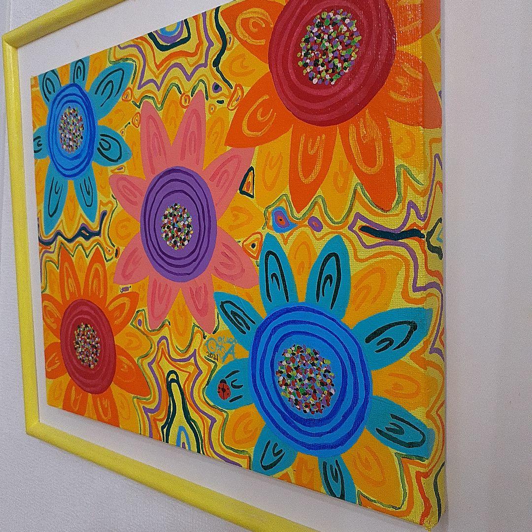 アキコひまわり　フンダッド・バッサー風　画家　小楠アキコ作品　F4号　額付き