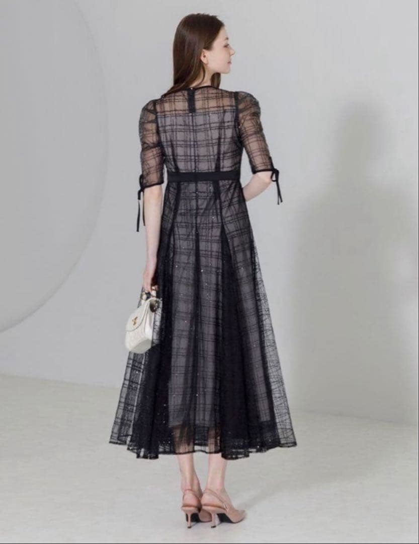 leja チェックスパンコールリボンワンピースドレス結婚式 パーティー 二次会