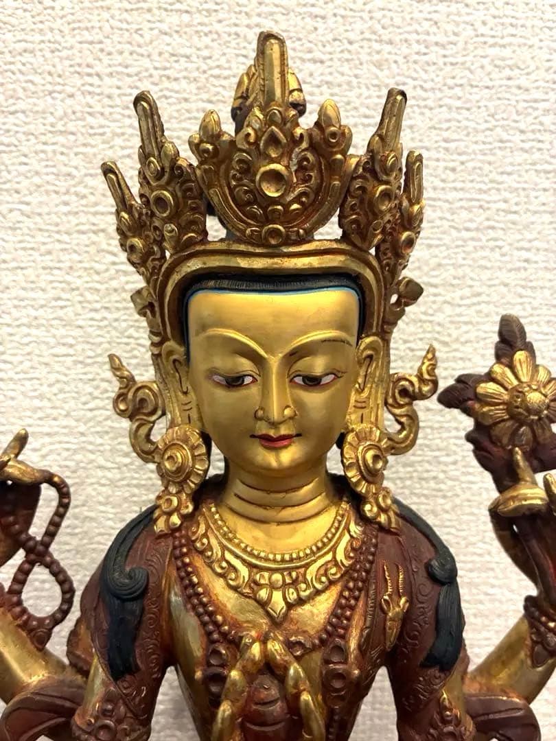 チベット　ネパール　四臂観音菩薩　仏像　金銅仏