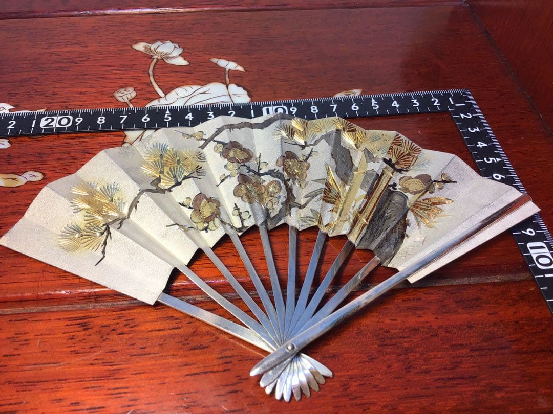 純銀 扇子 武比古 「松竹梅」7号 重さ約73g 縁起物 本物保証