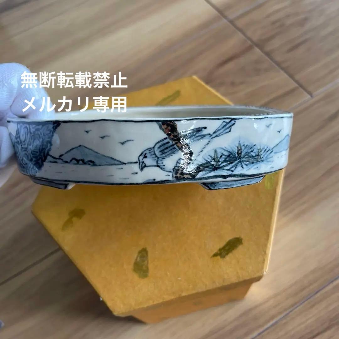 盆栽鉢　桑津香石　絵鉢　楕円形　浅型　山野草　小品盆栽