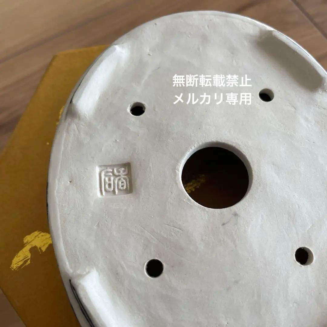 盆栽鉢　桑津香石　絵鉢　楕円形　浅型　山野草　小品盆栽