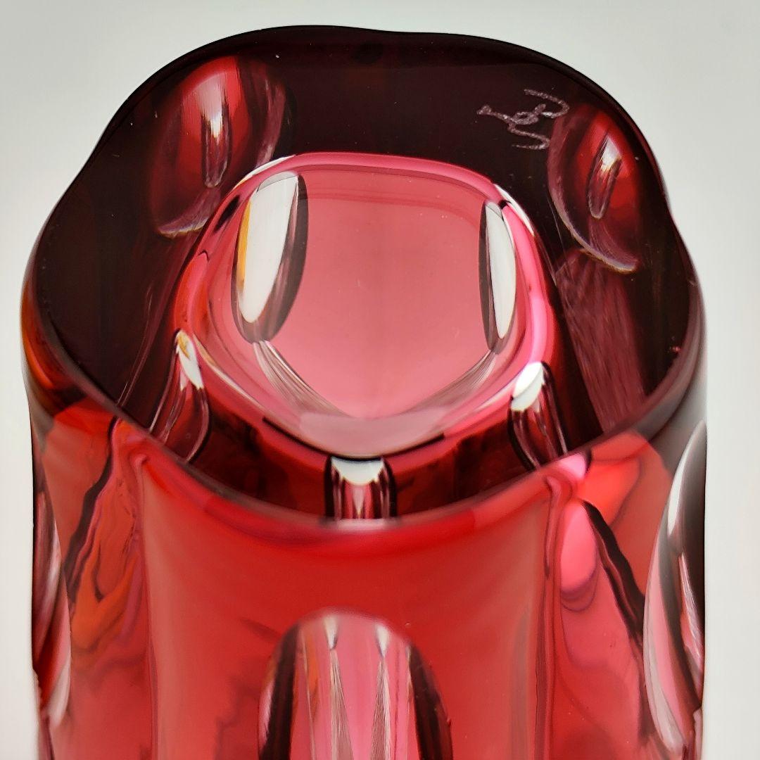 希少品★江戸切子 黒川昭男 金赤被 グラス（切子、江戸切子、薩摩切子）