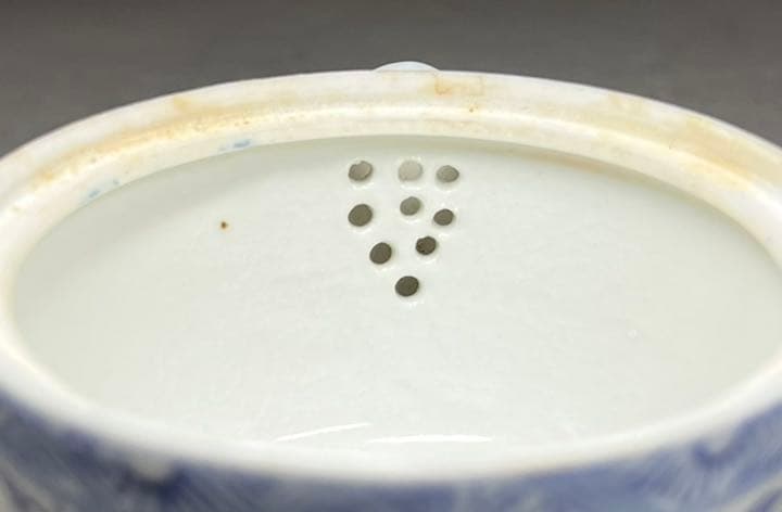 【エビス】急須 湯冷まし 茶碗 九谷焼 染付 青華 煎茶道具 宝瓶 木の茶盤付