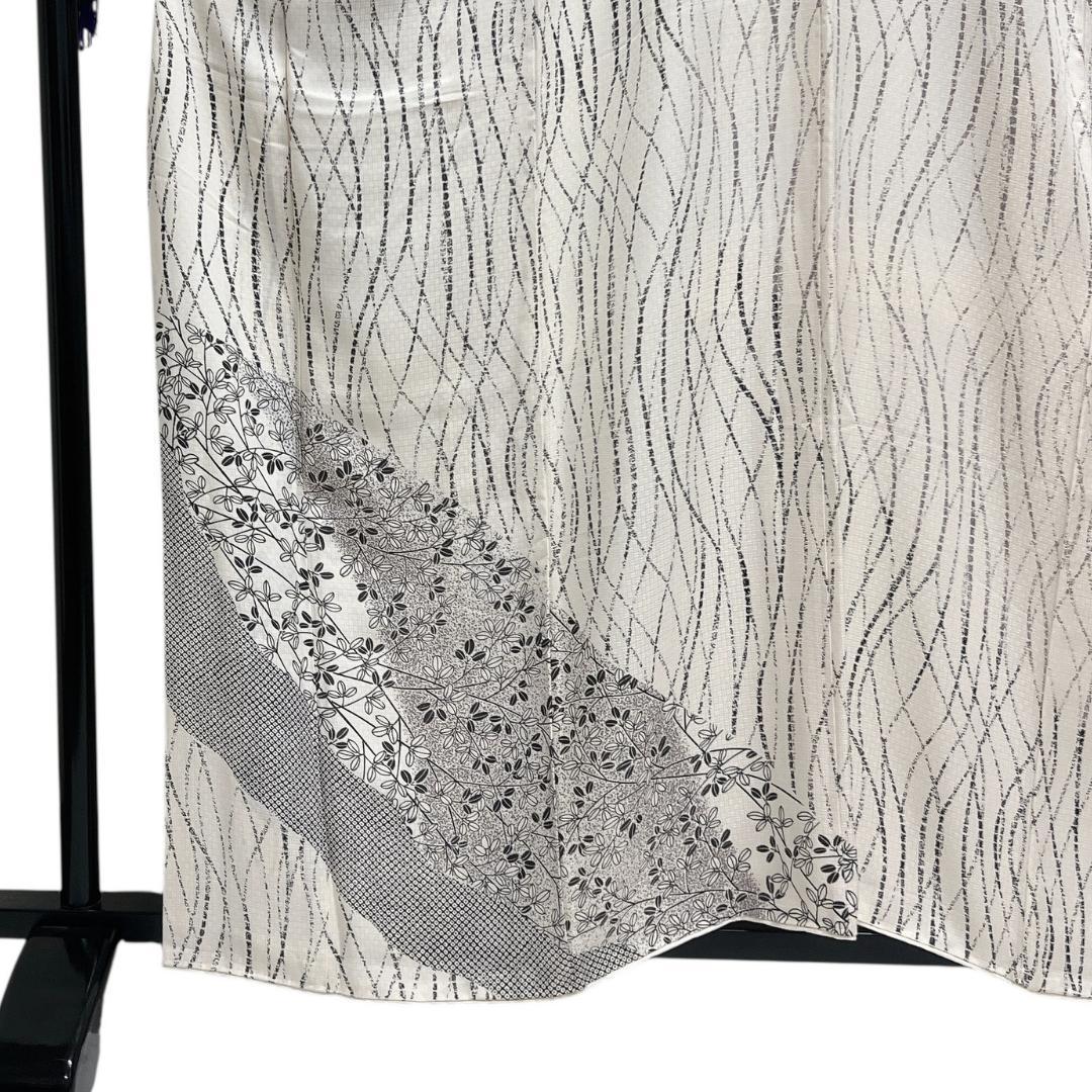 作家もの　付け下げ　モノトーン　よろけ　縦縞　網目地紋　着物　114b d ms