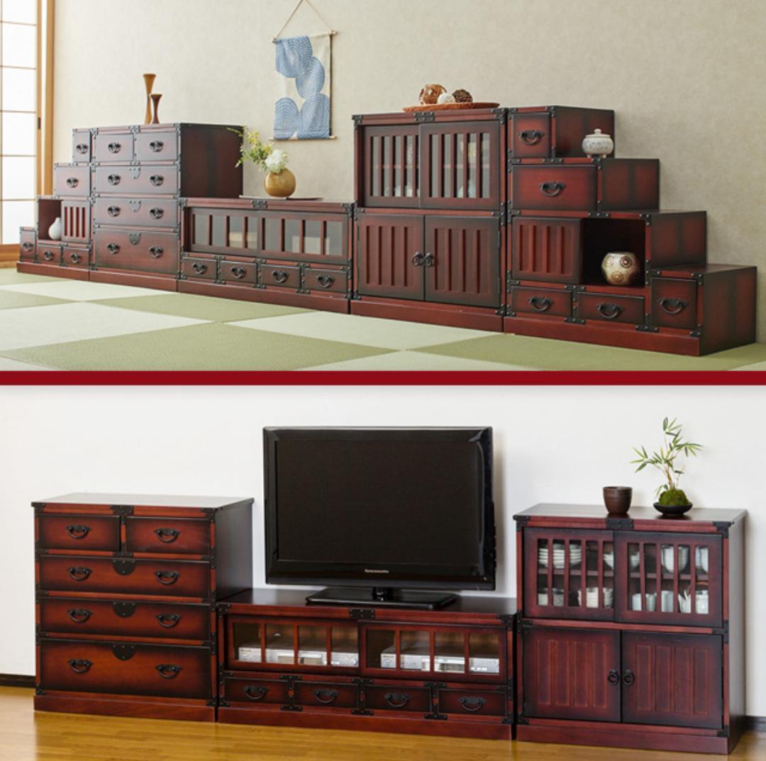 【送料無料】ローボード レトロ調 民芸調 チェスト 棚 タンス テレビ台