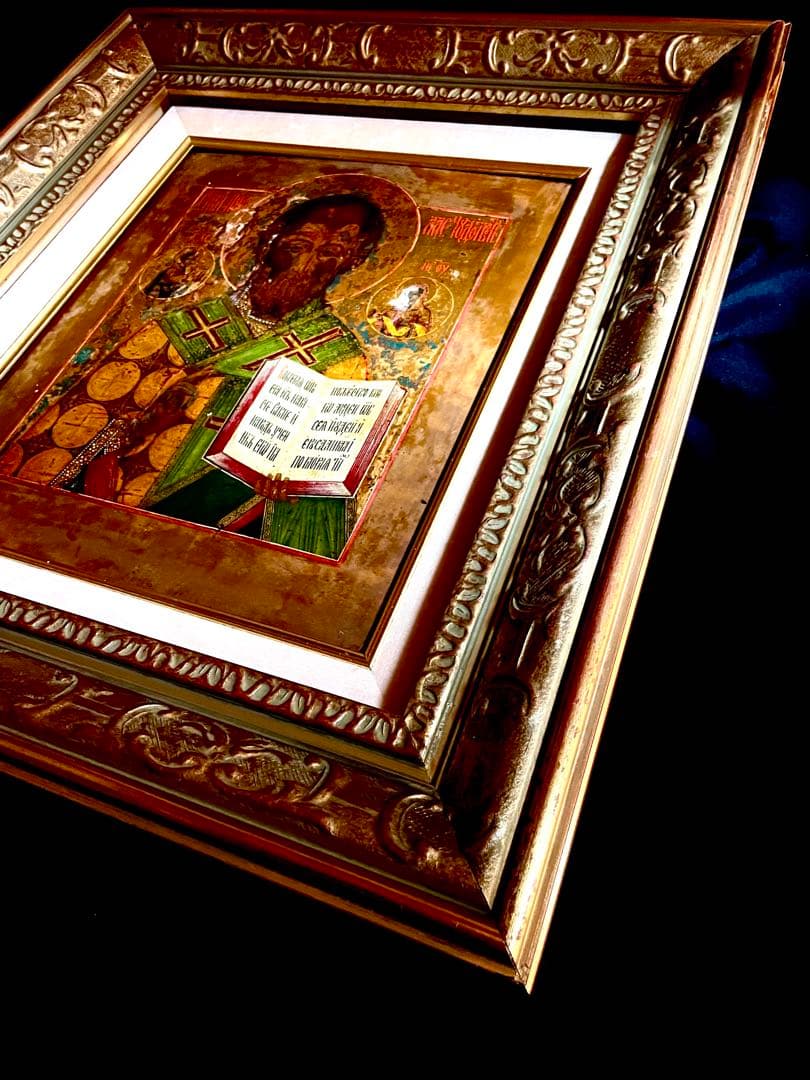 【真作保証】イコン 聖ニコラウス肖像 ロシア正教 宗教画 キリスト 聖母 中世