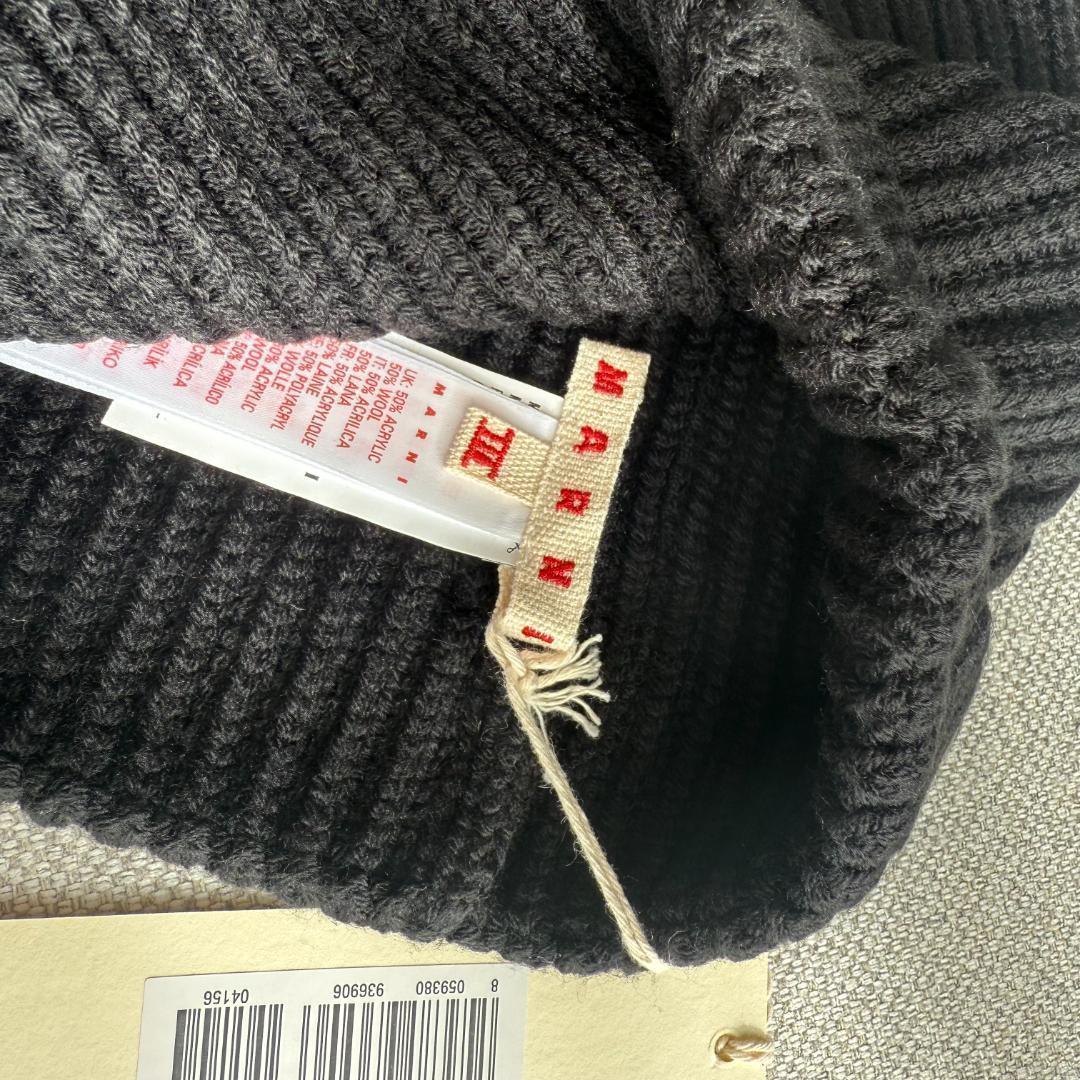 大人もOK! 新作!Marni 刺繍ロゴ リブ ニット帽 ニットキャップ BK