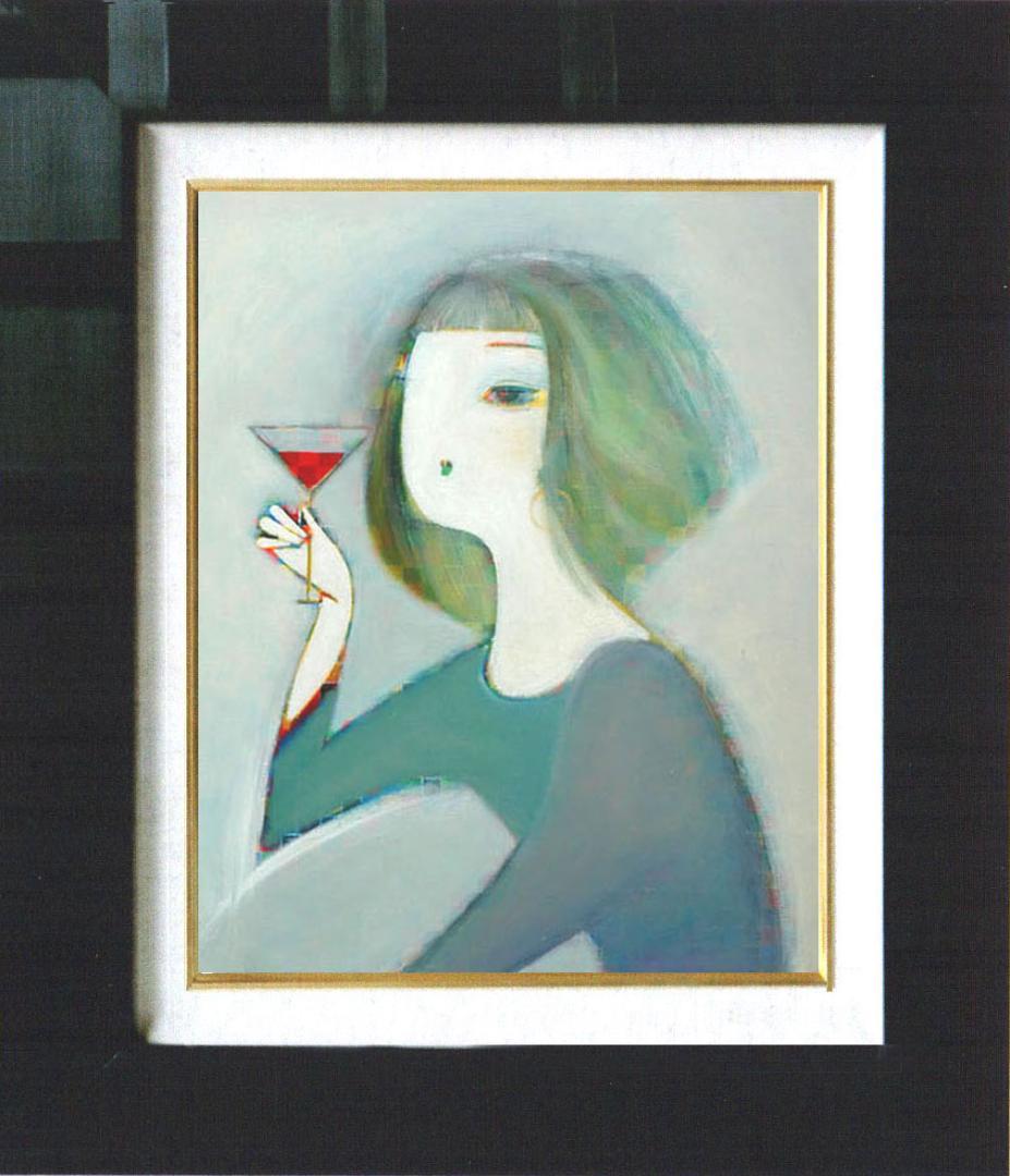 油絵 絵 絵画インテリア 額付(青緑＋金色の枠) F6-050313 人物女性像