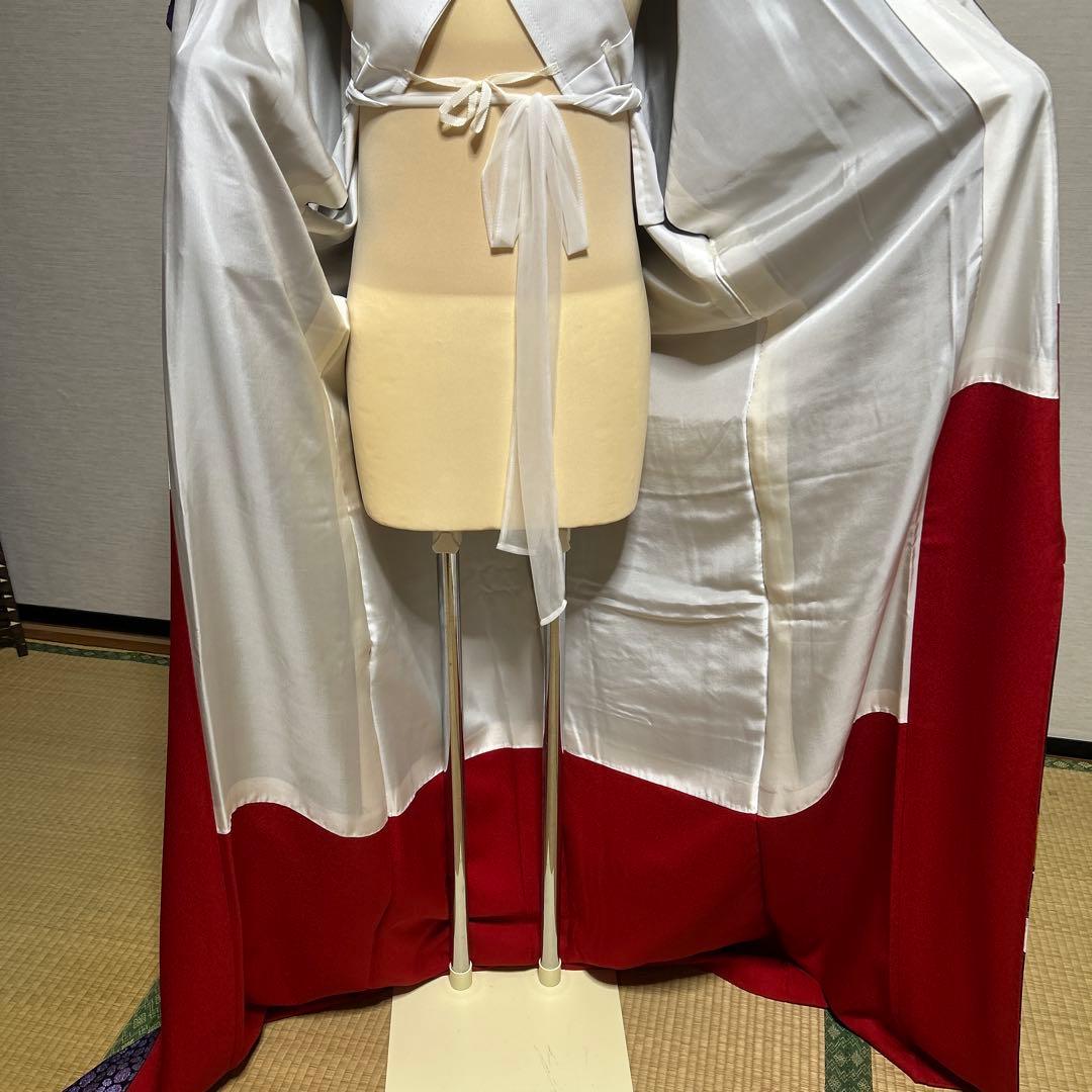 中古美品紫色の鶴と花の金彩友禅中振袖 と袋帯　長襦袢の3点セット