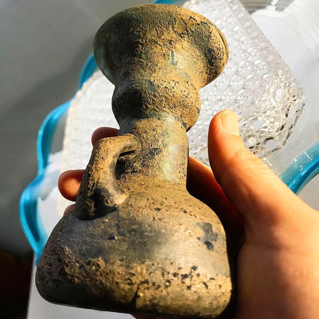 骨董　時代ガラス　発掘系ローマングラス（泪）涙壺　銀化瓶