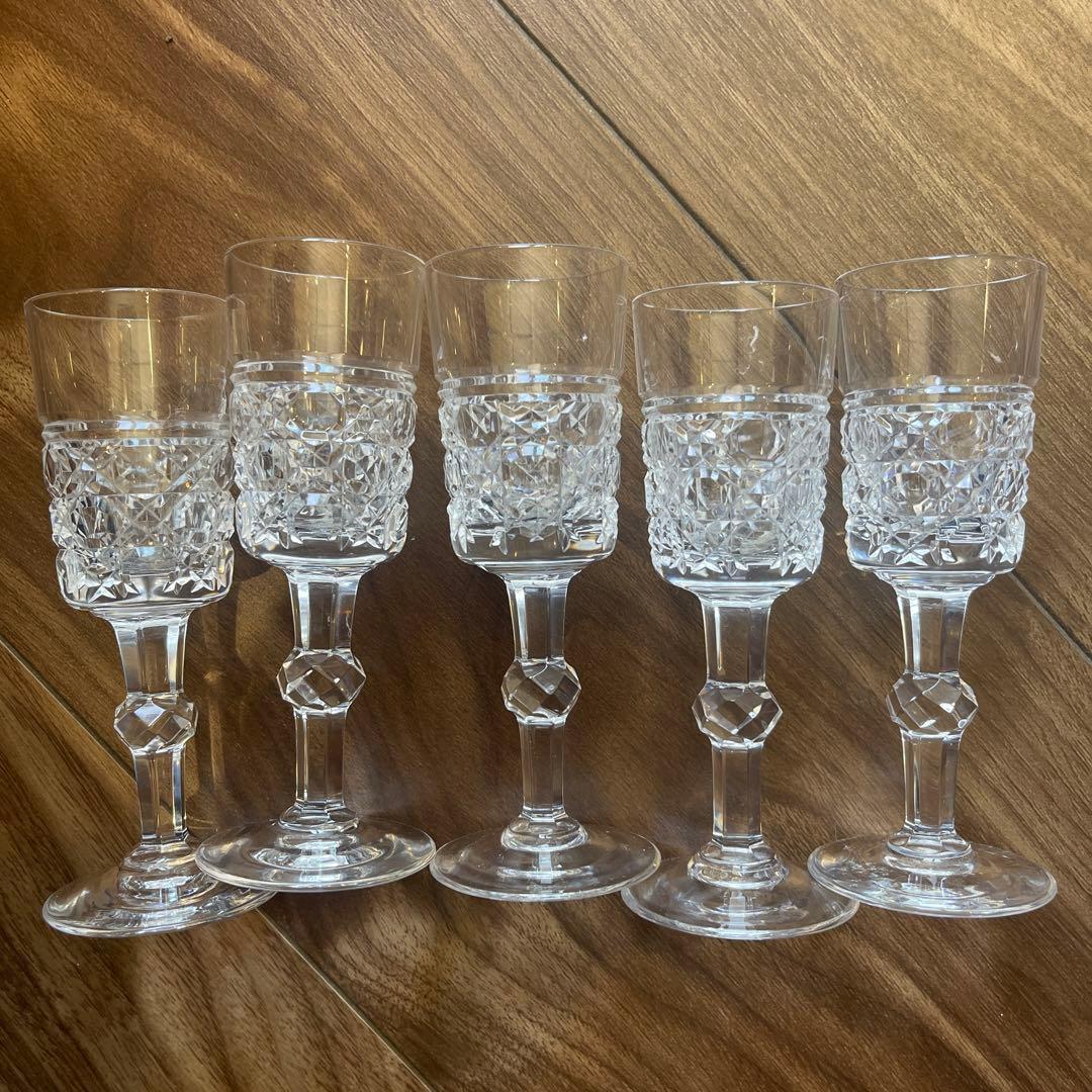 クリスタルガラス　アンティーク　デキャンタ　グラス5客セット