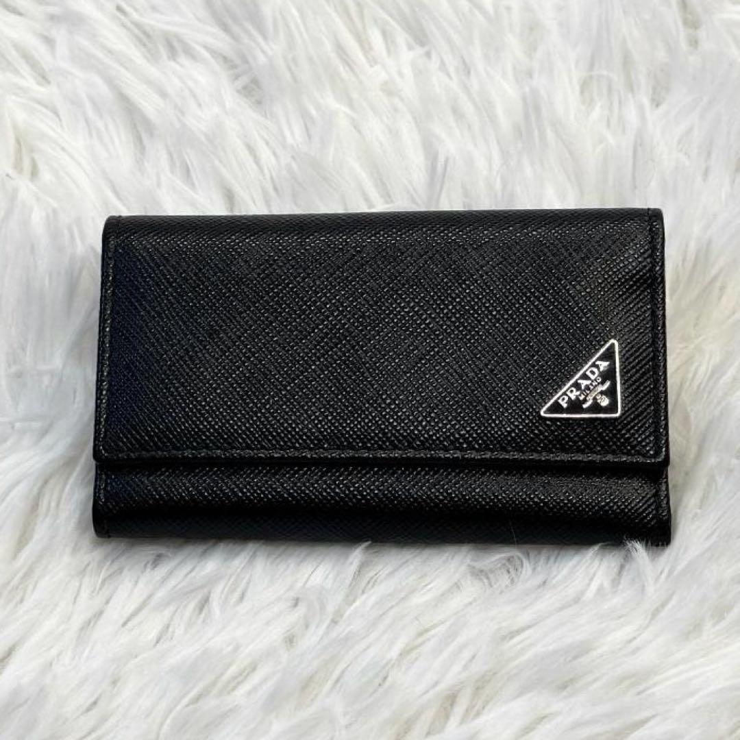 【美品】PRADA キーケース サフィアーノ レザー 黒 2PG222 プラダ
