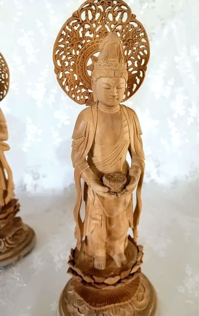 観音菩薩立像・勢至菩薩立像 3.5寸 #561#562 ◆白檀 木彫 仏像