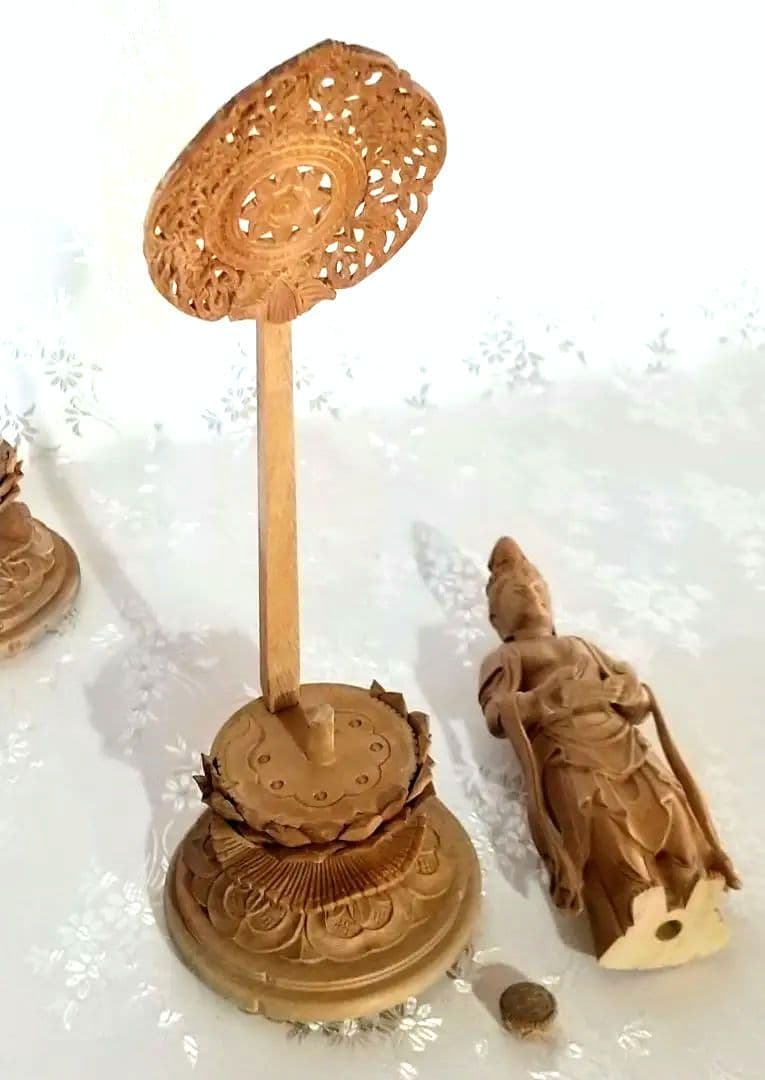 観音菩薩立像・勢至菩薩立像 3.5寸 #561#562 ◆白檀 木彫 仏像