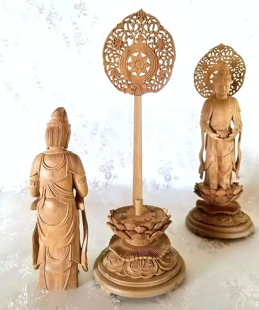 観音菩薩立像・勢至菩薩立像 3.5寸 #561#562 ◆白檀 木彫 仏像