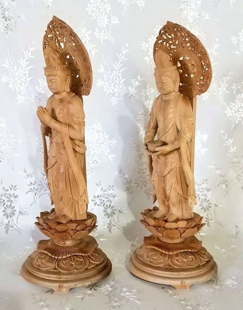 観音菩薩立像・勢至菩薩立像 3.5寸 #561#562 ◆白檀 木彫 仏像