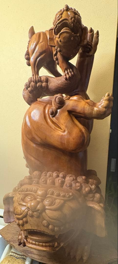 超大型　狛犬　木彫 魔除け 狛犬 高さ100cm 43kg 獅子 置物 彫刻