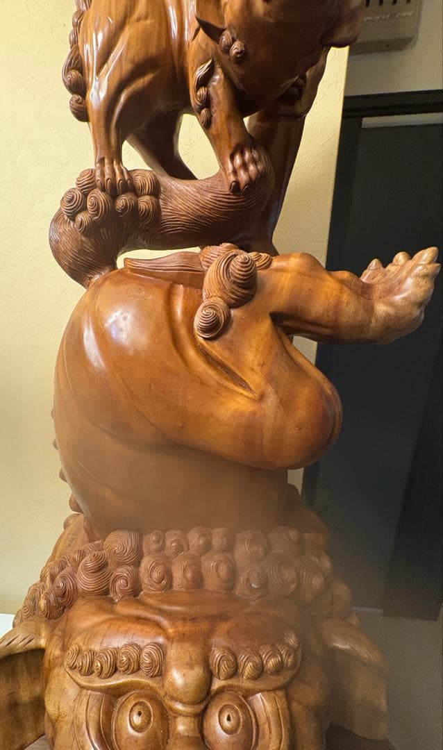 超大型　狛犬　木彫 魔除け 狛犬 高さ100cm 43kg 獅子 置物 彫刻