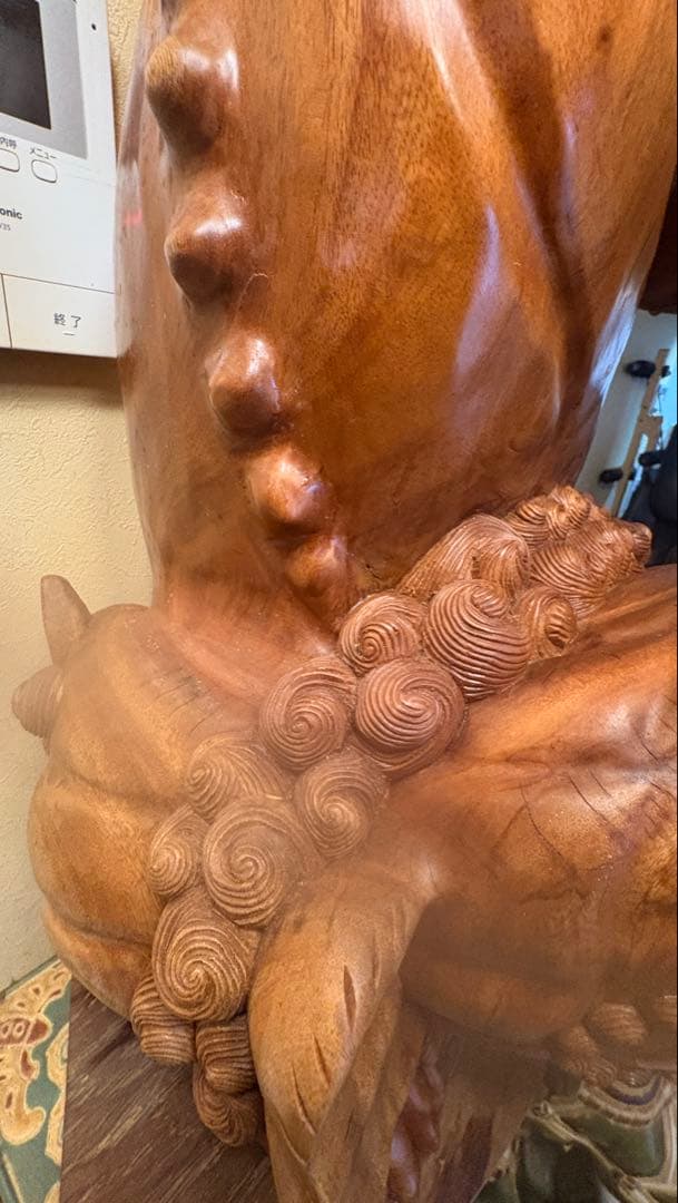 超大型　狛犬　木彫 魔除け 狛犬 高さ100cm 43kg 獅子 置物 彫刻