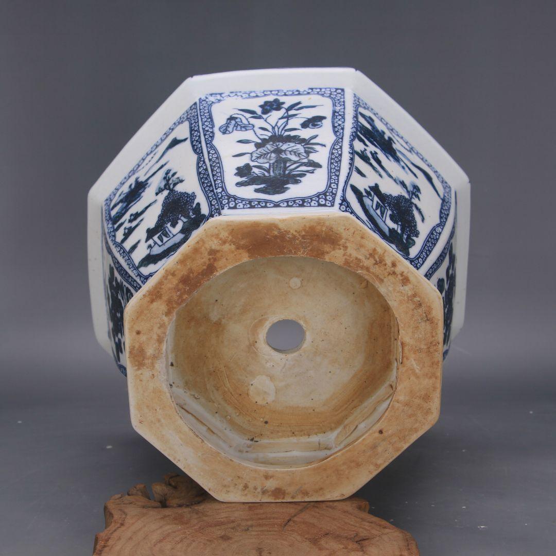 景徳鎮 陶磁器 青花磁器六方鉢 盆栽鉢 植木鉢 多肉植物鉢 小品盆栽鉢 山野草鉢